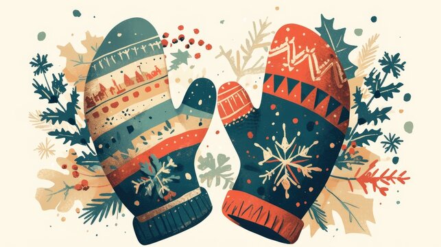 winter mittens colorful pattern design clip art preview