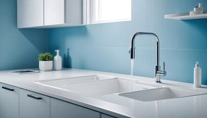 Modern kitchen with sink and water faucet 10