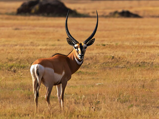 Naklejka premium Beautiful Sable antelope in the Okavango Delta, Botswana. Generative AI