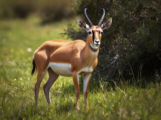 Naklejka premium Beautiful Sable antelope in the Okavango Delta, Botswana. Generative AI