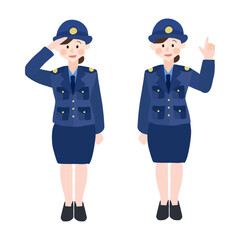 敬礼している女性の警察官手描きベクターイラスト