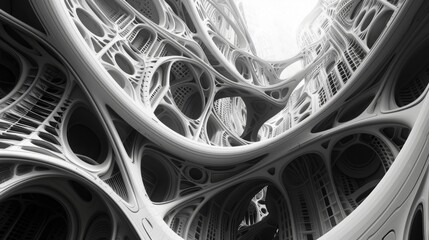 Featuring flowing, wavy lines and curves that suggest the form of a cityscape in a more organic, fluid manner. 