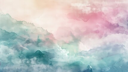 Ethereal pastel hues merge seamlessly, creating a soft and dreamy abstract watercolor landscape