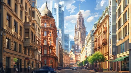 Fototapeta premium Combining historical buildings with modern skyscrapers, creating a juxtaposition of old and new architecture 