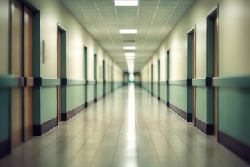 Obraz premium Blurred empty school corridor background, back to school concept.