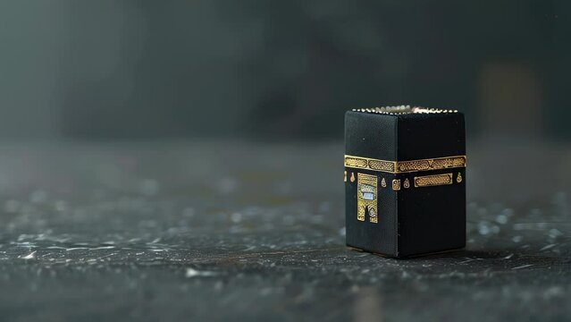 Sacred black cube structure in dimly lit space