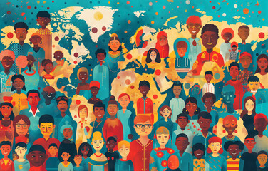 Individuals representing various cultures, backgrounds, and age groups, showcasing the vibrant diversity and richness of the global population. World Population Day Theme.	