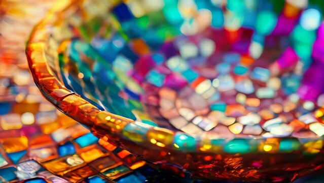 Colorful mosaic art with vibrant, reflective glass tiles