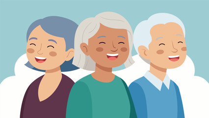 Obraz premium With eyes closed and smiles on their faces the seniors gracefully transition into a forward fold their bodies warmed by the gentle breeze.. Vector illustration