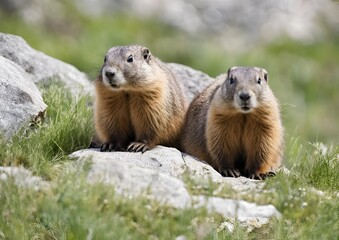 Closeup of an Alpine Marmot (Marmota marmota).