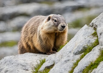 Closeup of an Alpine Marmot (Marmota marmota).