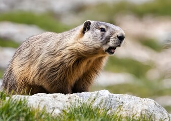 Closeup of an Alpine Marmot (Marmota marmota).