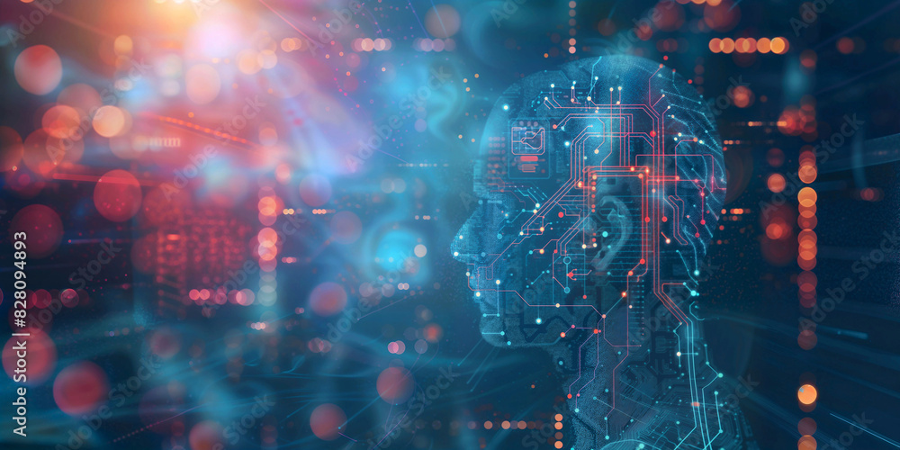 Poster an infographic illustrating the machine learning process on a blurred background - generative ai