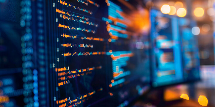 A computer screen displaying complex machine learning algorithms on a blurred background - Generative AI
