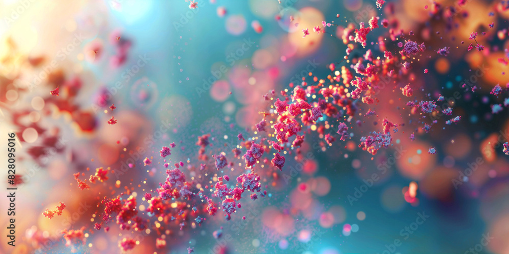 Poster a strand of dna against a colorful background with bokeh effects - generative ai