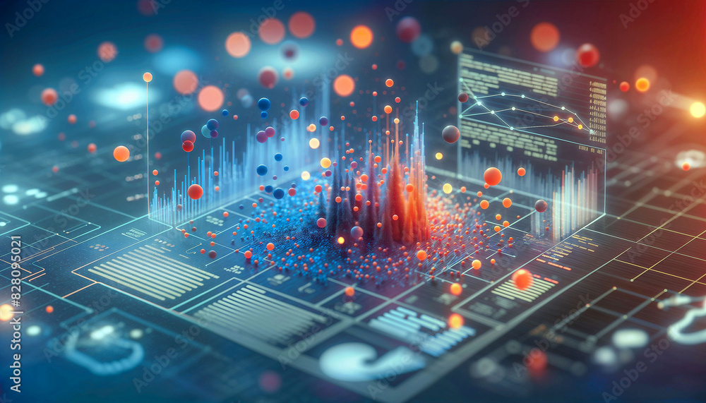 Poster an infographic illustrating the machine learning process on a blurred background - generative ai