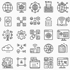 Set of 30 outline icons related to network, internet. Linear icon collection. Editable stroke. Vector illustration