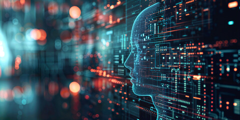 Naklejka premium An infographic illustrating the machine learning process on a blurred background - Generative AI 