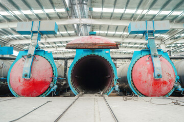 The autoclave on the production line of lightweight partition panels is located in a new building...