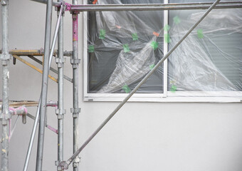 住宅の塗り壁の外壁修繕現場