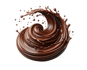 Dark brown Chocolate or cocoa liquid swirl splash with little foundation bubbles isolated on white background, liquid fluid element flowing in form of wave,png