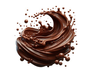 Dark brown Chocolate or cocoa liquid swirl splash with little foundation bubbles isolated on white background, liquid fluid element flowing in form of wave,png