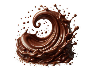 Dark brown Chocolate or cocoa liquid swirl splash with little foundation bubbles isolated on white background, liquid fluid element flowing in form of wave,png