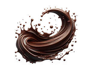 Dark brown Chocolate or cocoa liquid swirl splash with little foundation bubbles isolated on white background, liquid fluid element flowing in form of wave,png