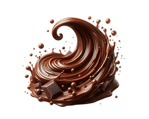 Dark brown Chocolate or cocoa liquid swirl splash with little foundation bubbles isolated on white background, liquid fluid element flowing in form of wave,png