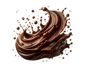 Dark brown Chocolate or cocoa liquid swirl splash with little foundation bubbles isolated on white background, liquid fluid element flowing in form of wave,png