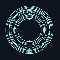 HUD circle round frame and border vector, aim control and digital interface. HUD technology and future tech game, target borders and hologram frames, user data UI display buttons and radars