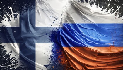 Finland and Russia National Flags Art