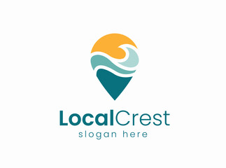 Pin with wave logo design concept with modern styles.