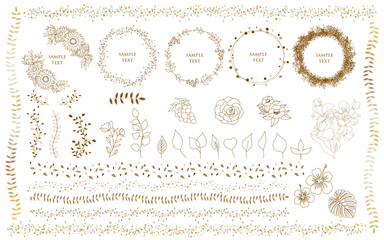 ボタニカルな植物のフレームセット botanical floral branch and logo. wedding frame. Botanical rustic greenery.