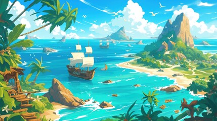 Illustration of a pirate s island in a captivating pattern