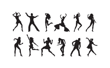 Illustration vector of dancing peoples silhouette art style.