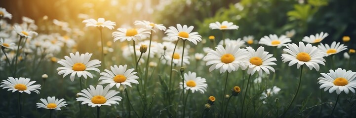 Fototapeta premium daisy flowers on garden yard background banner