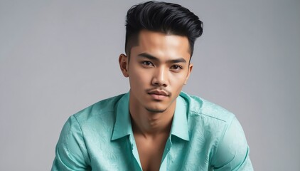 Obraz premium handsome young indonesian guy on summer outfit fashion style on plain bright studio background