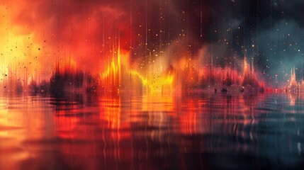 Fototapeta premium Giclee graphic print, museum quality print, contemporary art, perfect horizontal waveform snapshot of techno music DAW track, tropical color theme, perfect composition, ultra dark, ultra minimal, thin