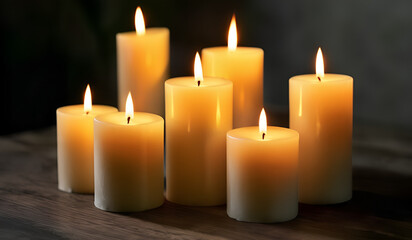Many burning candles with shallow depth of field
