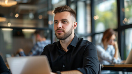 Obraz premium an entrepreneur sitting in a business coaching class, portrait of a businessman 