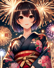 アニメ／美女	美人画　着物