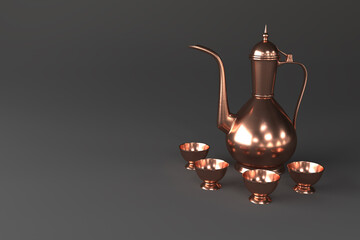 Arabic teapot set, on a dark background