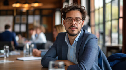Obraz premium an entrepreneur sitting in a business coaching class, portrait of a businessman 