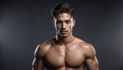 Fototapeta premium young attractive hispanic guy fitness trained lifestyle portrait on plain studio background