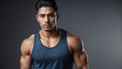 Fototapeta premium young attractive hispanic guy fitness trained lifestyle portrait on plain studio background