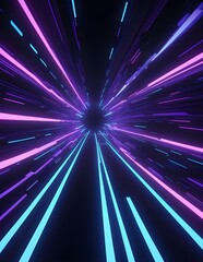 3d Render, Blue purple light line through dark background, hyper speed warp in space.
