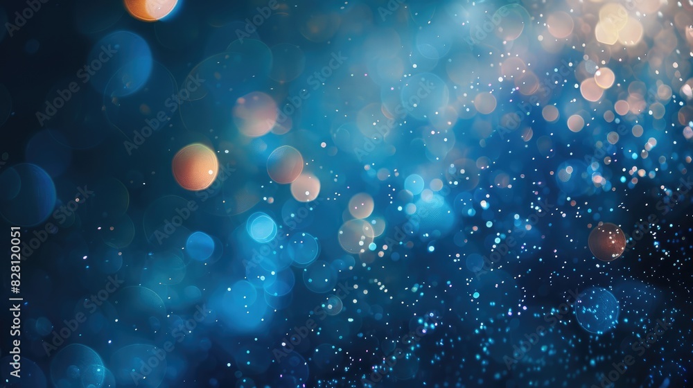 Poster bokeh background in deep blue color with abstract texture and blurred color circles