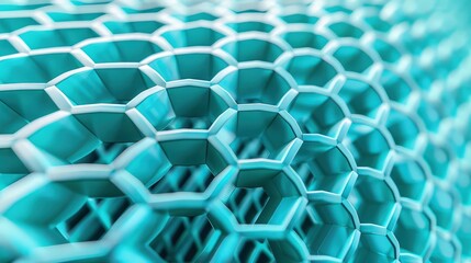 Fototapeta premium A close-up view of a premium honeycomb-patterned structure in vibrant turquoise, creating a stunning and modern architectural detail.