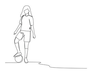 Continuous single line drawing of female soccer player preparing for soccer practice. footbal tournament event design illustration